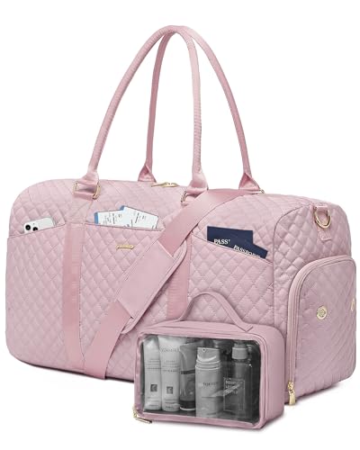 Women Weekender Travel Duffle Bag: Travel Duffel Overnight Bags with Shoe Compartment Large Carry on Tote with Toiletry Bag Weekend Traveling Yoga Gym Hospital Bag for Women with Wet Pocket Pink - color: 02-Pink, size: Large
