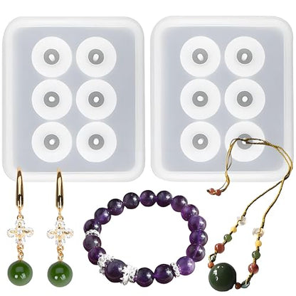 Silicone Resin Bead Molds Set, 2 Pack Round Ball Molds with Holes, DIY Jewelry Making Tools - color: White(LJ-114)