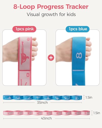 Slim Panda 2 PCS Stretch Strap for Kids Gymnastics Multi-Loop Elastic Strap for Ballet, Latin, Dance, Yoga, Children Flexibility Training & Exercise Resistance Yoga Band- 8 Loops - color: Red & Blue