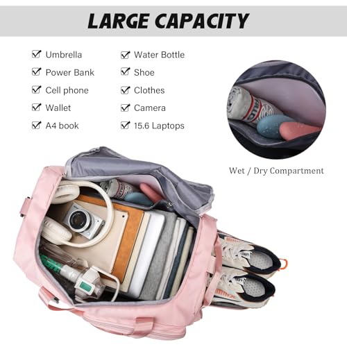 Eslcorri Gym & Travel Duffel Bag Backpack with Shoe & Wet Pocket, DarkPink - color: 42L-DarkPink