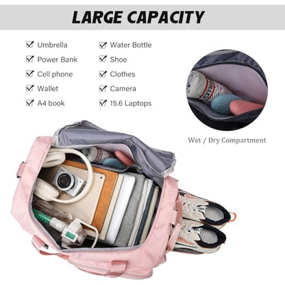 Eslcorri Gym & Travel Duffel Bag Backpack with Shoe & Wet Pocket, DarkPink - color: 42L-DarkPink