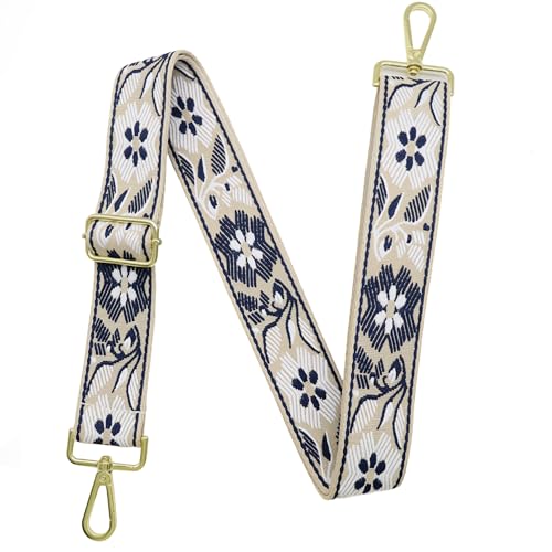 1.5" Wide Purse Strap Adjustable Replacement Gold Hardware Long Crossbody Bag Strap for Thick Shoulder Bags Canvas Handbags Straps - color: Gold Hardware-A-dark blue