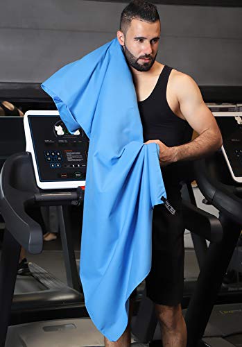 Rainleaf Microfiber Towel Quick Dry Camping & Travel & Gym Towel. Compact - color: Blue, size: 60.00" x 30.00"