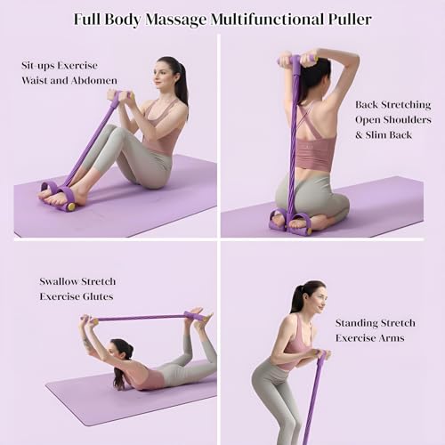 Pedal Resistance Bands with Handles, Upgrade Multi Function Pedal Training Band, 6-Tubes Natural Rubber Foot Pedal Resistance, Fitness Bands for Full Body, Abdomen, Waist, Arm, Leg - color: 퍼플.