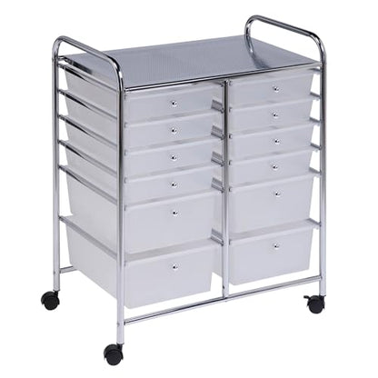 Honey-Can-Do Rolling Craft Storage Cart, Clear, 12-Drawer | Mobile Organizer and Craft Storage Tower on Wheels for Office, Classroom, and Art Supplies