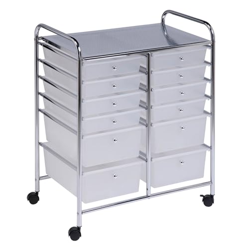 Honey-Can-Do Rolling Craft Storage Cart, Clear, 12-Drawer | Mobile Organizer and Craft Storage Tower on Wheels for Office, Classroom, and Art Supplies