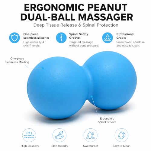 Silicone Peanut Massage Ball—Double-Sided Hockey-Shaped Yoga Ball and Physical Therapy Exercise Ball—A deep-tissue massage tool for myofascial release, muscle relaxation, and acupressure therapy