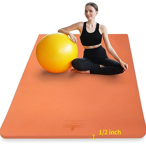 Hatha Yoga Large TPE Yoga Mat 6'x4'x1/2" Extra Thick Non-Slip Exercise Mat - for Yoga Pilates & Home Gym Workouts - color: Orange