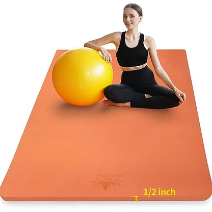 Hatha Yoga Large TPE Yoga Mat 6'x4'x1/2" Extra Thick Non-Slip Exercise Mat - for Yoga Pilates & Home Gym Workouts - color: Orange