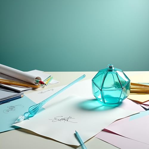 Peacock Blue Glass Dip Pen Vintage Glass Dip Dipping Pen Filling Ink Signature Calligraphy Fountain Pens Art Painting Writing Supplies, Drawing Media, Drawing and Art Supplies