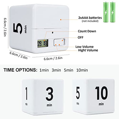 Feilifan Cube Timer, Productivity Cube Rotating Timer, 1-3-5-10 Minute - color: 1-3-5-10min,white