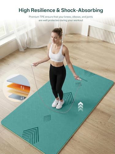EaseUp Large Yoga Mat 73x35.5x0.4",10mm Thick Non-Slip for Home Workout - color: Green/light green