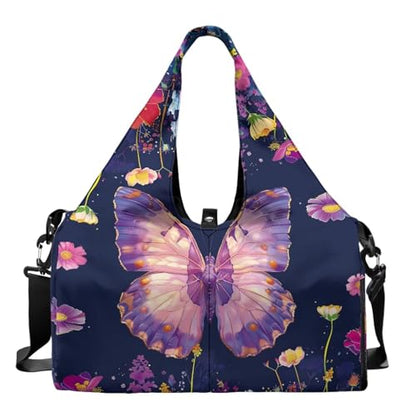 Yoga Mat Bag for Men Women Canvas Yoga Mat Carrier Take In Out Mat Easily for Beach Swim Bags Pool Sports Gym - color: Butterfly purple