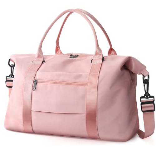 TOPBAG Travel Duffle Bag, Waterproof Weekender Carry On Tote Bags for Women, Sport Gym Bag for Men, Hospital Bag for Labor and Delivery, Overnight Luggage Bag with Trolley Sleeve Coral Pink - color: 01 Coral Pink