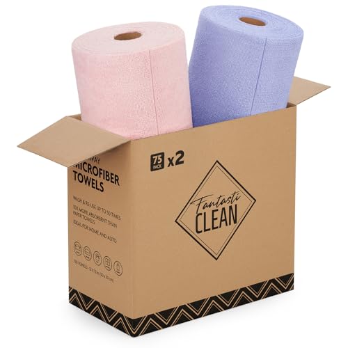 Fantasticlean Microfiber Cleaning Cloth Rolls - 150 Sheets (Pink, Lavender) - color: Pink and Lavender, size: 150 pack