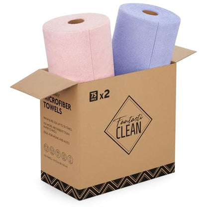 Fantasticlean Microfiber Cleaning Cloth Rolls - 150 Sheets (Pink, Lavender) - color: Pink and Lavender, size: 150 pack