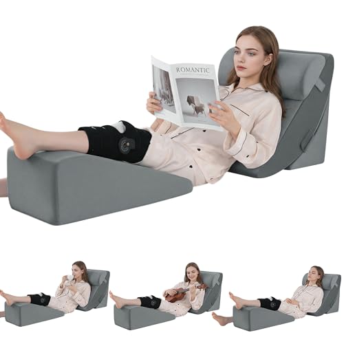 ROYALAY 4 Pcs Wedge Pillow Set for After Knee Surgery, Leg Elevation Pillow Post Surgery Knee Replacement with Reading Support for Bed, Leg Elevation & Headboard for Sleeping