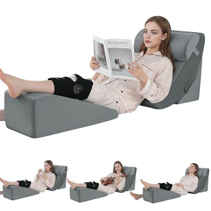ROYALAY 4 Pcs Wedge Pillow Set for After Knee Surgery, Leg Elevation Pillow Post Surgery Knee Replacement with Reading Support for Bed, Leg Elevation & Headboard for Sleeping