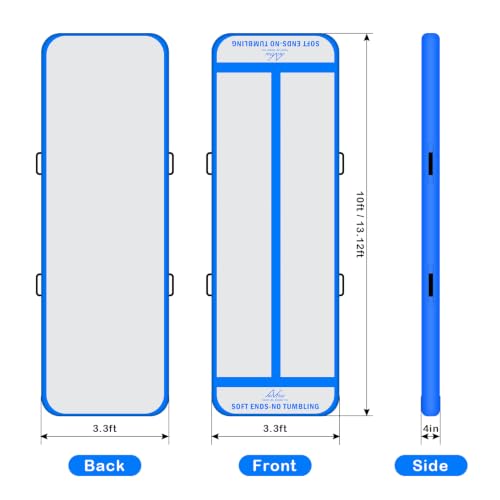 Inflatable Air Gymnastics Mat Training Mats with 2-in-1 Safety Guide Lines - color: Blue, size: 10ft*3.3ft*4inch