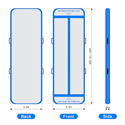 Inflatable Air Gymnastics Mat Training Mats with 2-in-1 Safety Guide Lines - color: Blue, size: 10ft*3.3ft*4inch