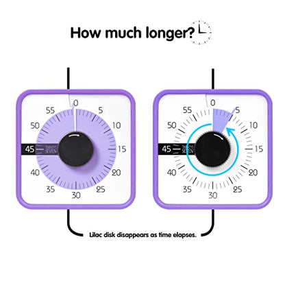 TWENTY5 SEVEN Countdown Timer 7.5 inch; 60 Minute 1 Hour Visual Timer – Classroom Teaching Tool Office Meeting, Mechanical Countdown Clock for Kids Exam Time Management Magnetic, Purple - color: Purple