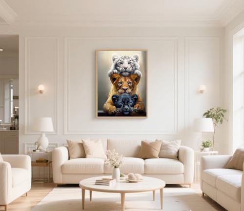 Diamond Art Kits for Adults,Three Tigers Diamond Painting Kit 11.8x15.8inch | 5D DIY Full Round Drill Paint by Diamond,Diamond Dot Gem Art Crafts,for Home Art Wall Beginners - color: KM48-1