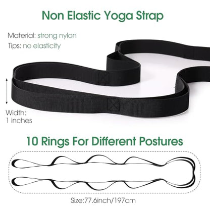 Foilswirl 8 Pack Stretching Strap with 10 Loops Bulk Yoga Strap Bulk for Physical Therapy Stretch Bands with Loops Non Elastic Bands for Exercise Dance