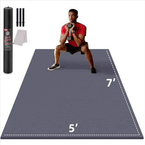 GymCope Large Exercise Mat for Home Workouts, 12x6/10x6/9x6/8x6/7x5/6x4 ft - color: 7'*5'Dark Grey