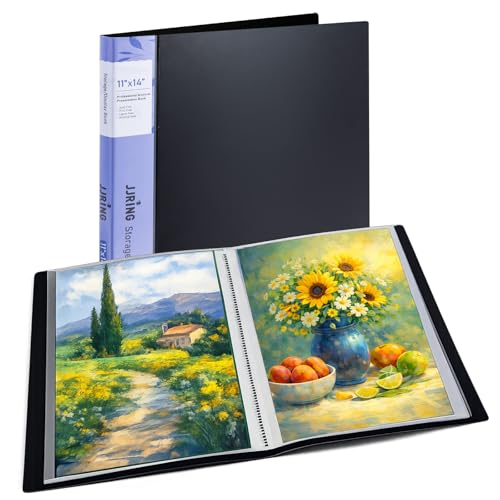 11x14 Black Art Portfolio Folder Displaying 48 Pages with Plastic Sleeves | 24-Pocket Presentation Book Binder For Artwork Storage Featuring Dark Inner Paper Inserts Protective Document Archival Holder - color: Black, size: 11*14