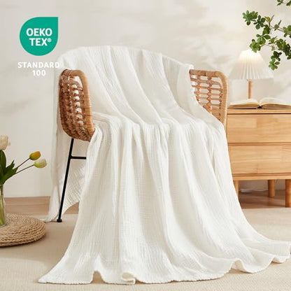 EMME Cotton Muslin Large Throw Blanket Couch Breathable Gauze Soft Lightweight Bed Blankets Adults (White,50"x70") - color: 04-white-1, size: Large Throw (50" X 70")