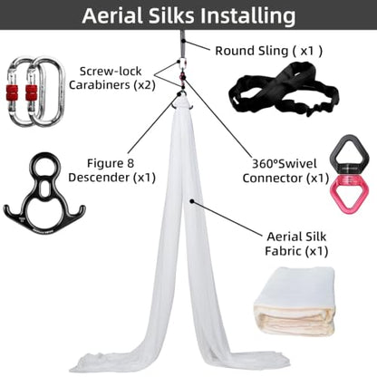 PRIOR FITNESS Aerial Silks Kit, SGS&CE Certified, 9/15/20Yards - color: White, size: M(15 Yards)