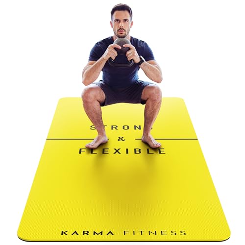 Large Workout Mat - 10mm Extra Thick Exercise Mat & Wide Yoga Mat, 72"x32" - color: Yellow - Printed