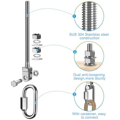 Dolibest Heavy Duty Swing Hanger, 304 Stainless Steel Swing Bolts w/Quick-Connect Carabiner, Swing Hook w/Dual-Screw Locking for Hammock, Yoga Swing, Porch Swing for Wood/Metal Beam-(M10X7'')-1500LB - color: M10X7''-2PCS