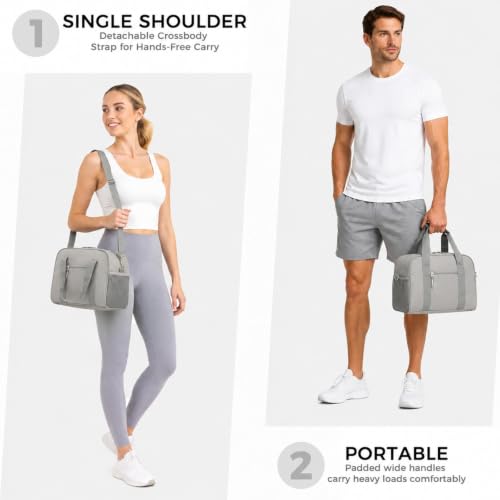 Searock 14-Inch Small Gym Bag for Men & Women, Mini Duffle Bag for Travel | Lightweight Carry On Duffel Bag for Travel, Sports, Fitness & Workout, Grey - color: Grey