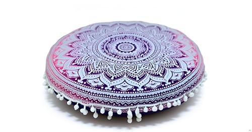 ICC Floor Pillows & Cushion Covers, Decorative Hippie Mandala Pouf Pillow Cover Bohemian Seating Meditation Cushion Cover, Large Boho Ottoman Case Pillowcase for Couch Pink Ombre, 32" Round - size: 32" x 32" (Pack of 1), style: Pink Ombre
