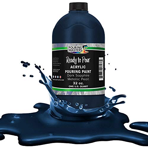 Pouring Masters Dark Sapphire Blue Metallic Pearl Ready to Pour Acrylic Pouring Paint - Premium 32-Ounce Pre-Mixed Fluid Acrylic Paint - Fluid Art Supplies for Canvas, Wood, Paper, Tile & Rocks - color: Dark Sapphire Blue Metallic Pearl, size: 32 Fl Oz (P