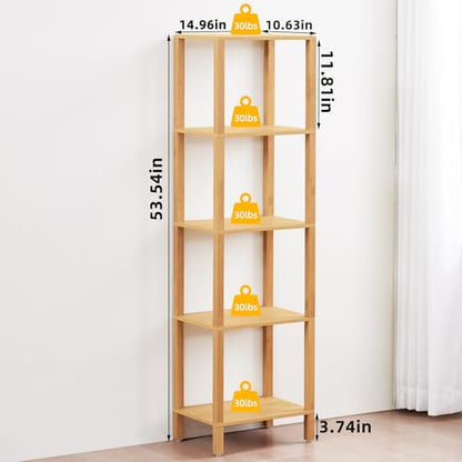 YUFAM 5 Tier Tall Narrow Bookshelf, Skinny Bookcase, Wooden Shelf, Natural - color: Natural, size: 5-Tier