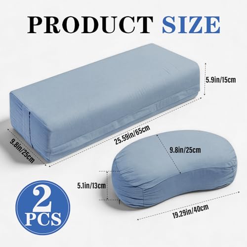 2 PCS Yoga Bolster Pillow, Rectangular Yoga Bolster Meditation Cushion with Removable Cover, The Head Pillows for Various Yoga Poses