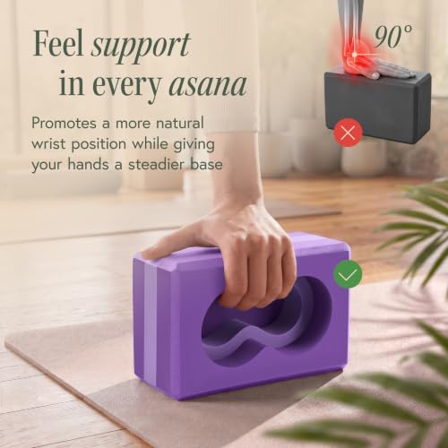 Yoga Blocks Wrist Support; Yoga Blocks 2 Pack with Knee Pads and Strap to Put Less Weight on Wrists; Durable, Versatile Yoga Brick Exercise Block Set, Blocks Yoga - color: Purple