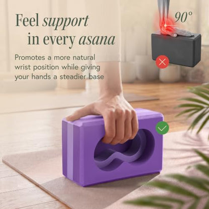 Yoga Blocks Wrist Support; Yoga Blocks 2 Pack with Knee Pads and Strap to Put Less Weight on Wrists; Durable, Versatile Yoga Brick Exercise Block Set, Blocks Yoga - color: Purple