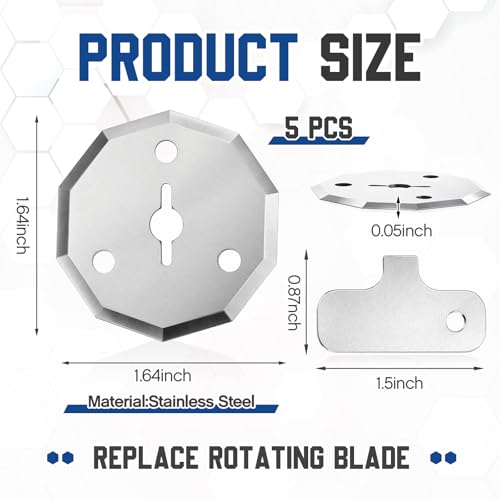 Frienda 5 Pack Universal Rotary Cutter Blades Replacement for Rotary Cutter, Stainless Steel Electric Scissors Cutting Blades with Change Tool for Fabric Quilting Leather Paper Cardboard Thin Plastics