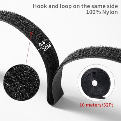 Trilancer 0.8"x32Ft Reusable Cable Ties, Hook & Loop Straps with 50 Buckles | Adjustable, Cut to Length, Ideal for Wire Management, Cord Organizer, and Cable Straps, Black - size: 0.8'' x 32Ft