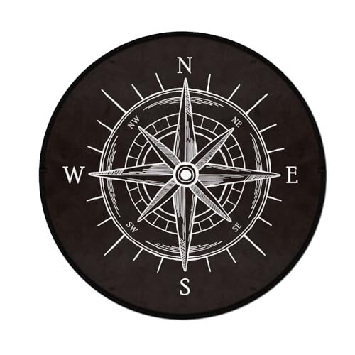 keepcute Compass Vintage Round Rug 6ft, Washable Non-Slip - color: Wind Rose Compass, size: 6' (Round)