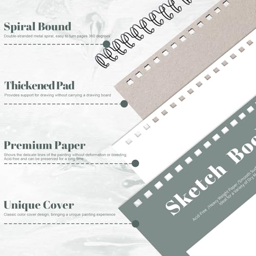4 Pack Sketch Books 8.5 × 11 in, Top Spiral, 100gsm, Light Cyan | Acid-Free Paper, 30 Sheets Each, Hardcover with Rigid Back, Lay-Flat Top Spiral, for Sketching & Dry Media - color: Light Cyan, size: 8.5 × 11Inch（4 Pack）