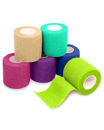 FriCARE Self Adhesive Bandage Wrap, Medical Tape in First Aid Kit | Elastic Cohesive Bandages for Sports/Vet/Wrist Ankle Wounds, 2 Inches X 5 Yards, Latex-free 6 Rolls, Pastel Haven - color: Pastel Haven