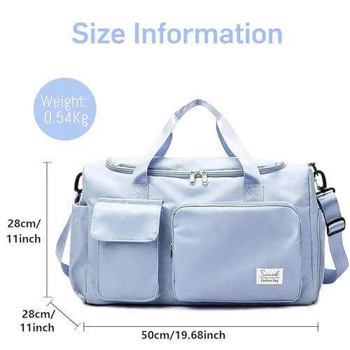 Suruid Gym Bag with Shoe Compartment, Sports Duffle Bag for Women, Blue - color: Blue
