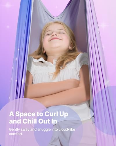 VEVOR Sensory Swing, Double-Layer Fabric Sensorys Hammock, Indoor & Outdoor Sensory Swing with 360° Swivel Hanger, O-Sling, Holds up to 300lbs, Adjustable Aerial Yoga, Ceiling Swings for Kids - color: Powder Blue, size: 55*59in