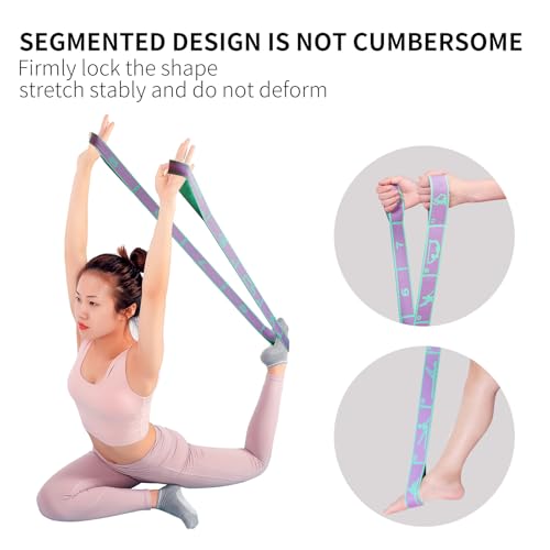 9 Loops Elastic Yoga Strap - Adjustable Stretching Band for Physical Therapy, Dance, Pilates & Gymnastics, Multi-Loop Exercise Band for Flexibility, Home Workout - color: Purple