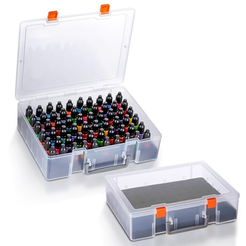 Patelai 2 Pack Alcohol Ink Storage Case and Paint Carrying Organizer Holder Fits 120 Pcs 0.98 Inch Bottles, Portable Storage Box with Foam Insert for Alcohol & Paint Ink, Art Supplies - size: 60*0.5 oz