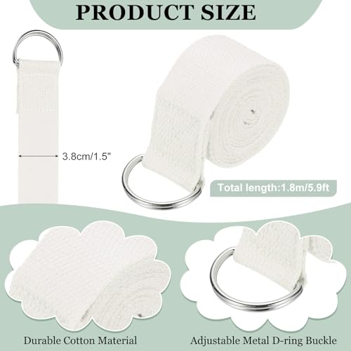 Yoga Strap for Stretching, Athletic Stretch Band with Adjustable Metal D Ring Buckle Yoga Bands - color: White, size: 5.9ft